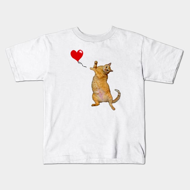 Cat releasing heart balloon Kids T-Shirt by RawSunArt